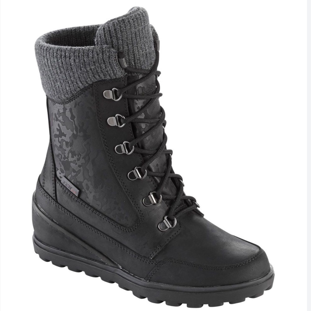 L.L.Bean black wedge lace up boots size 8.5